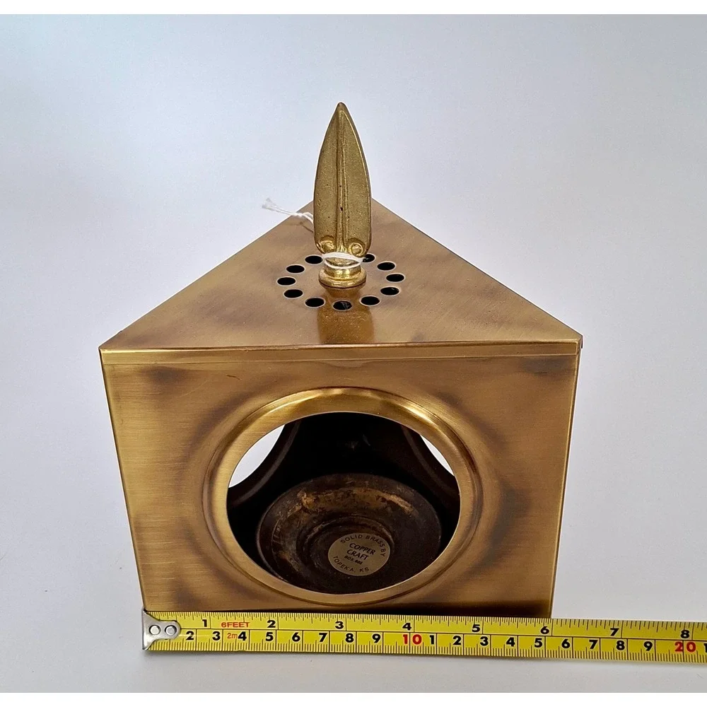 Vintage Copper Craft Solid Brass Triangular Candle Lanterns Votive Holders Pair